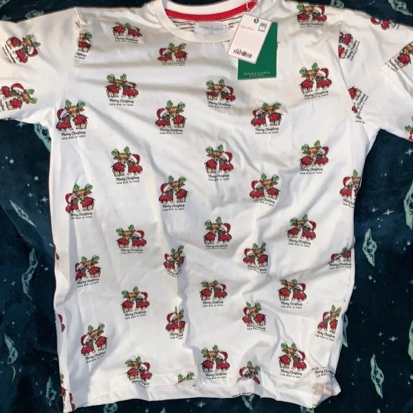 Denim Flower Pug Christmas Shirt Santa Reindeer new with tags Ricky Singh